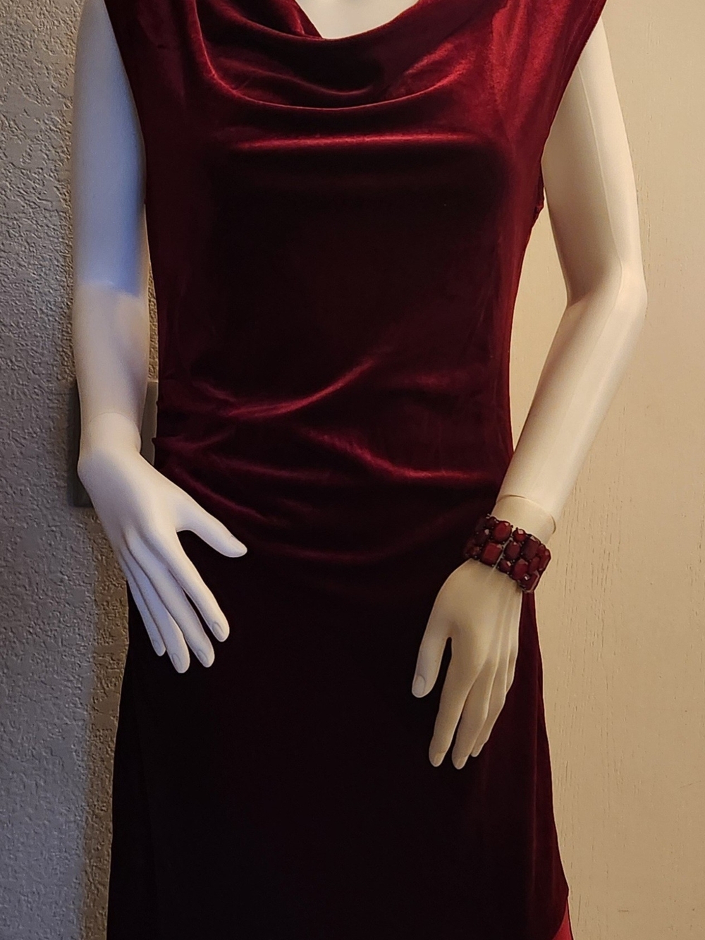 Elegant Velvet Cowl Neck Dress in Deep Burgundy